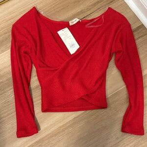 American Threads Red Cross Front Crop Top